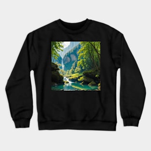 Distant Waterfall collecting into a cool pond Crewneck Sweatshirt